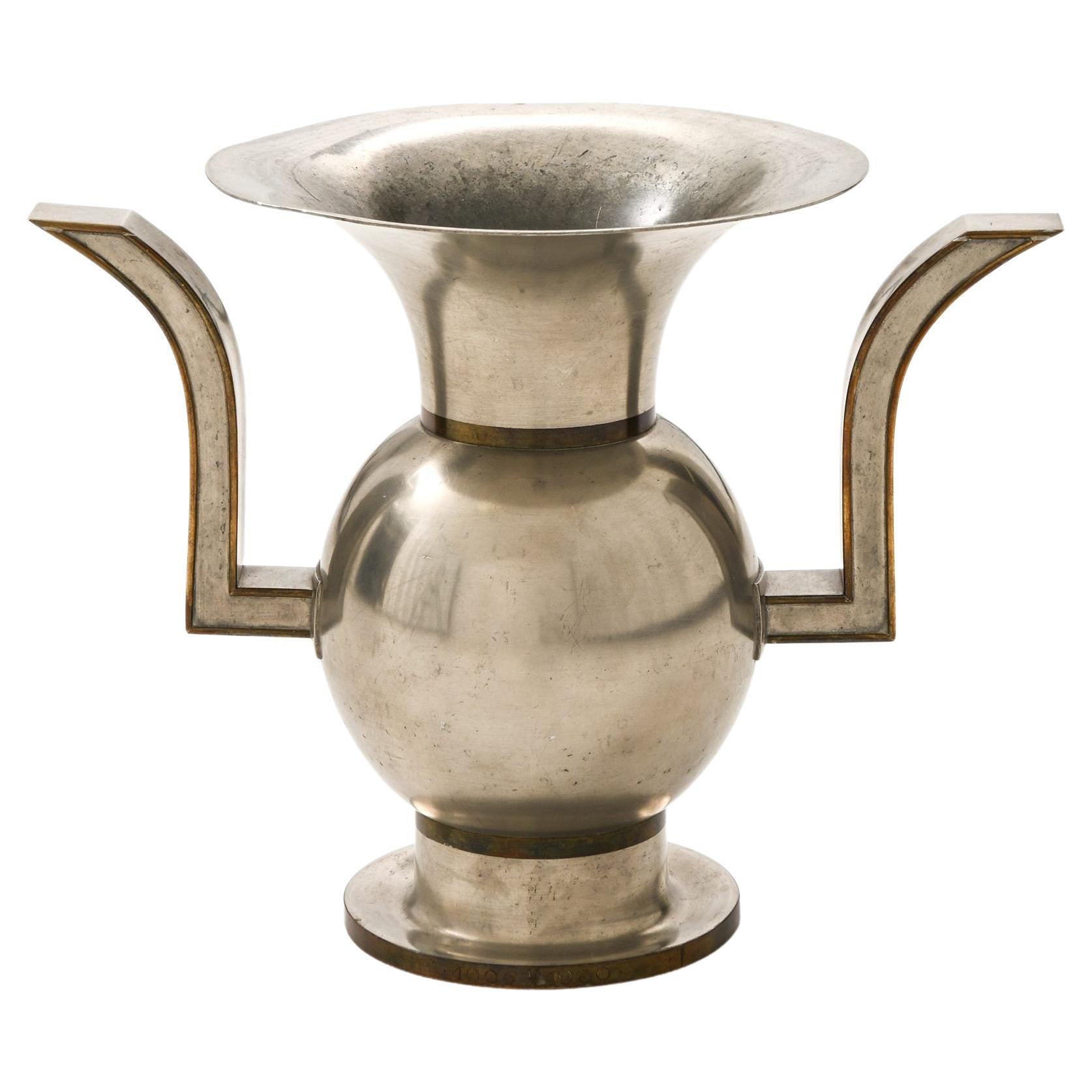 Vase in Pewter and Brass by Nils Fougstedt, 1929 For Sale