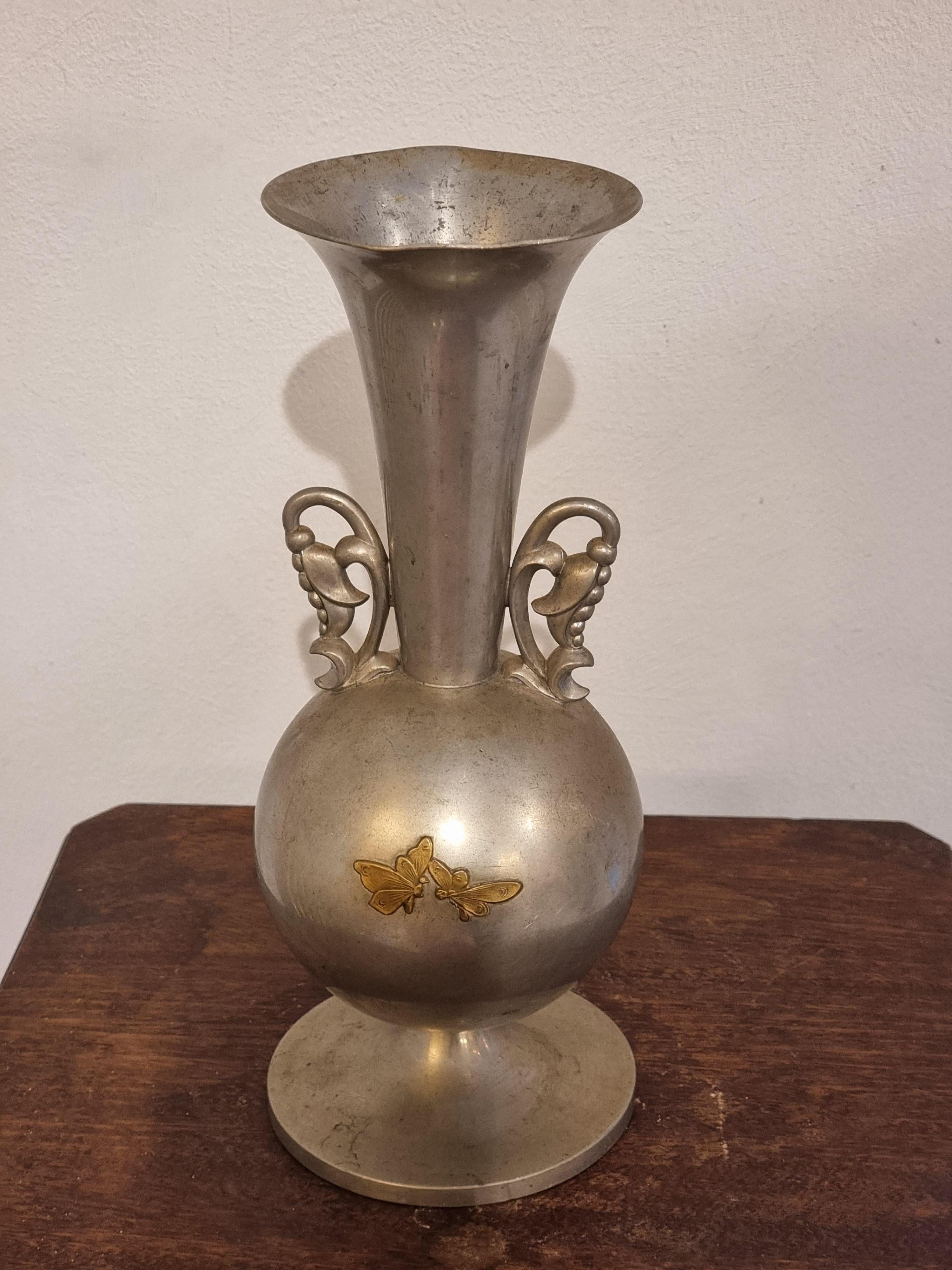 Vase aus Zinn mit Messingintarsien von KE & Co 1934 / Swedish Grace im Angebot 1