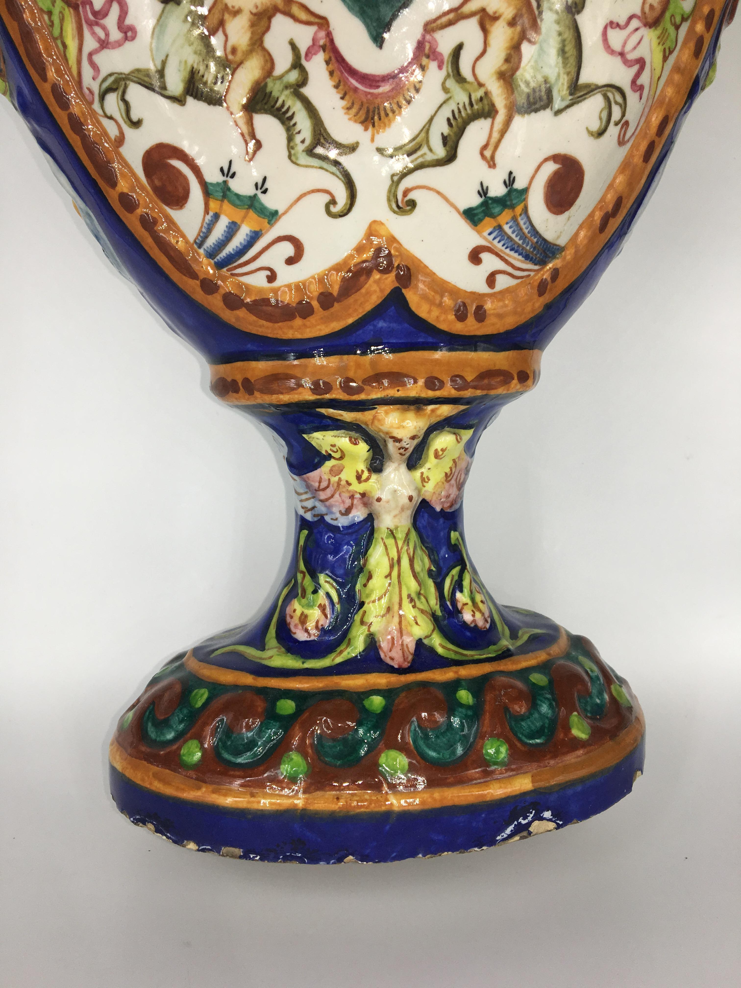 Vase in Polychrome Ceramic with Grotesque Decoration, Italy, circa 1913 For Sale 6