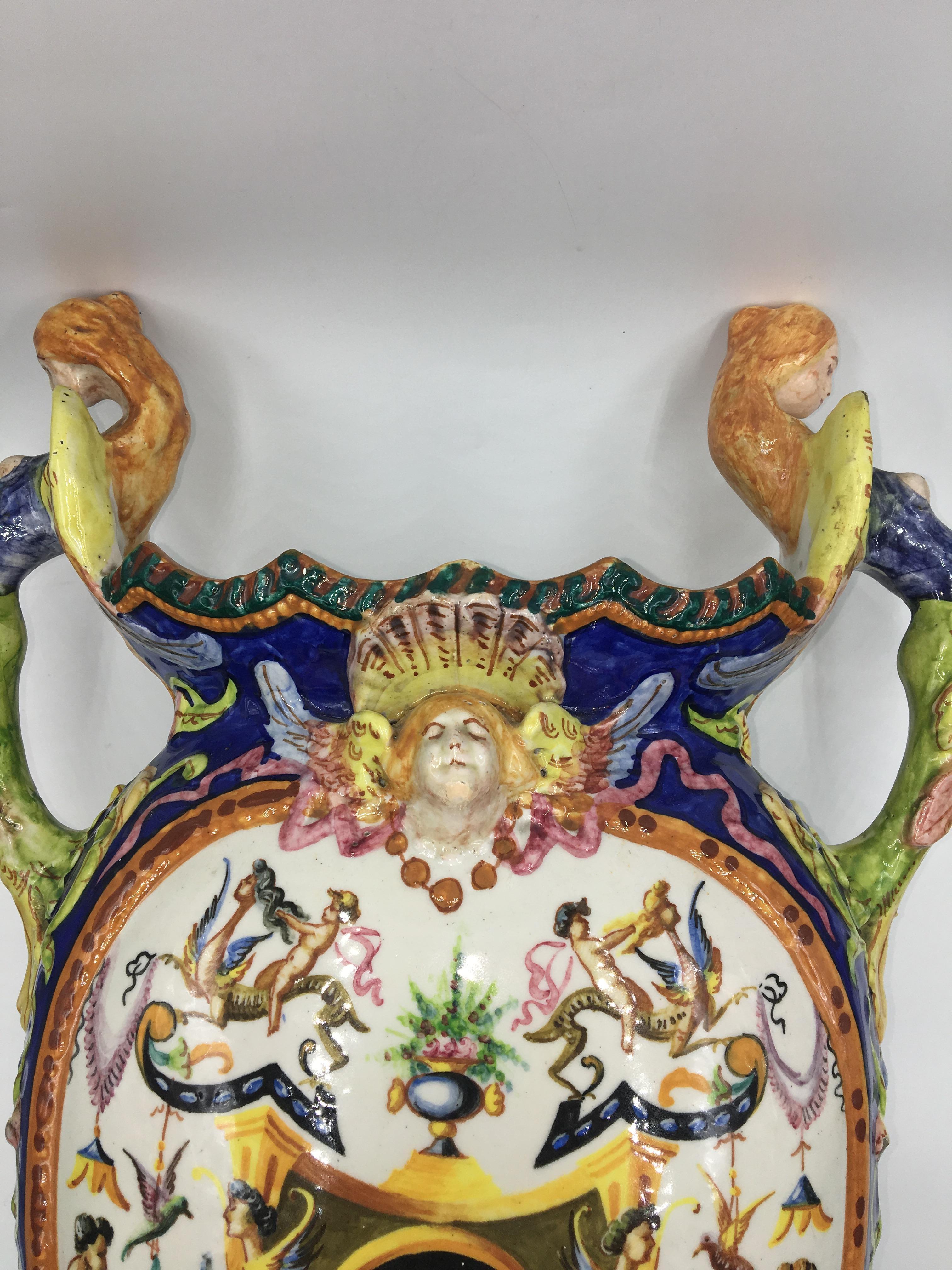 Vase in Polychrome Ceramic with Grotesque Decoration, Italy, circa 1913 For Sale 3