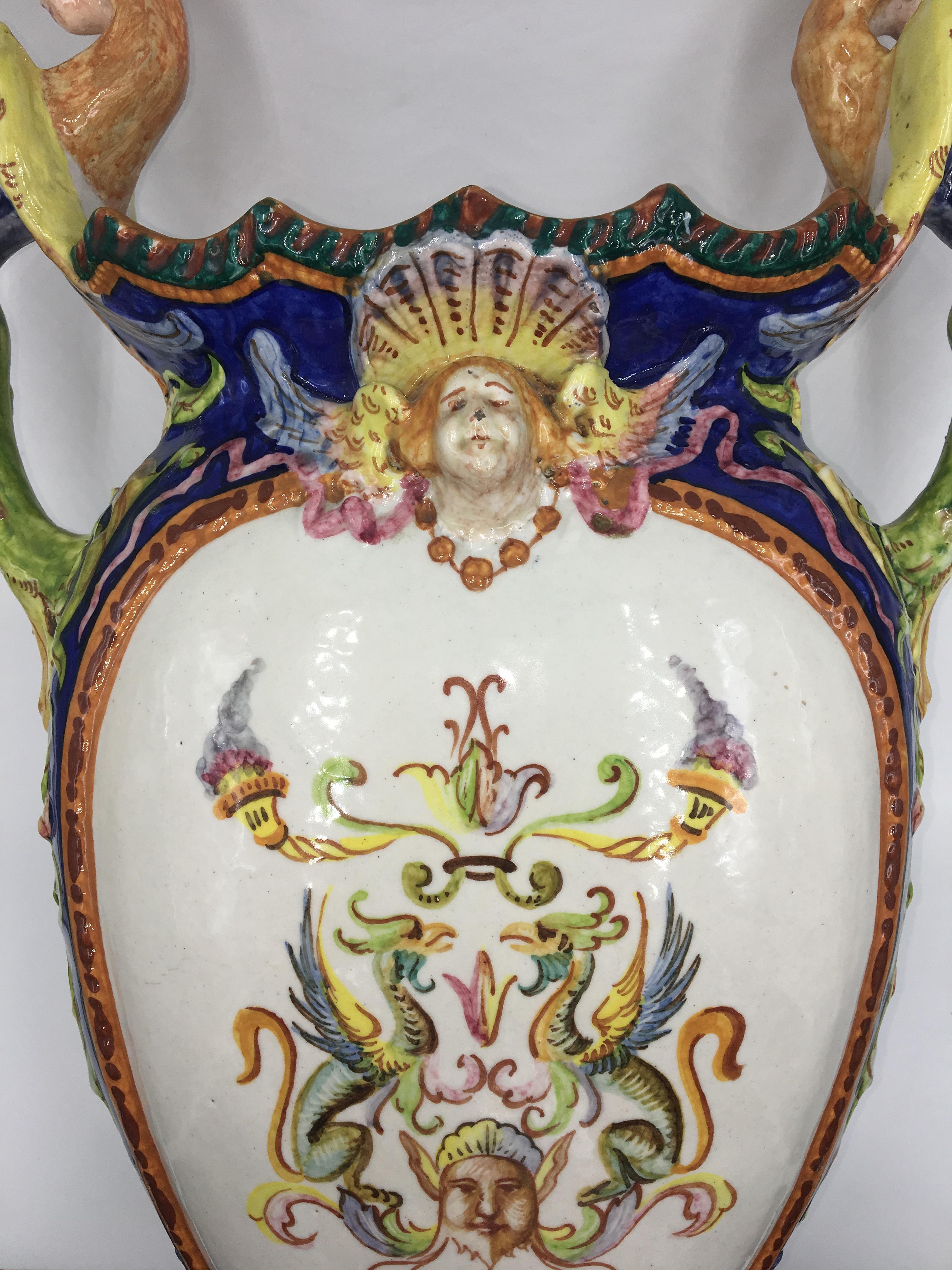 Vase in Polychrome Ceramic with Grotesque Decoration, Italy, circa 1913 For Sale 4