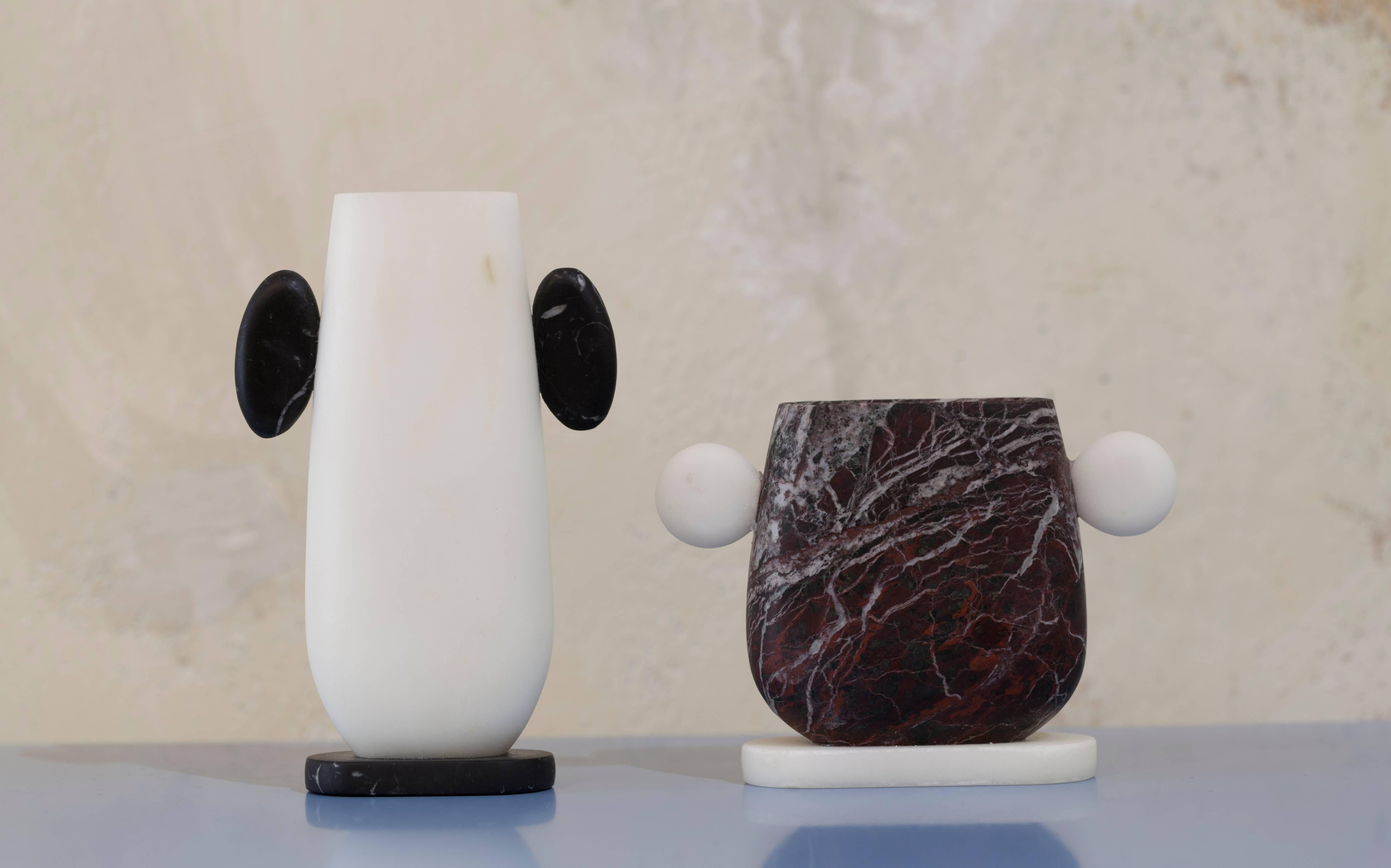 Contemporary Vase in Red and White Marble, by Cibic, Made in Italy in Stock