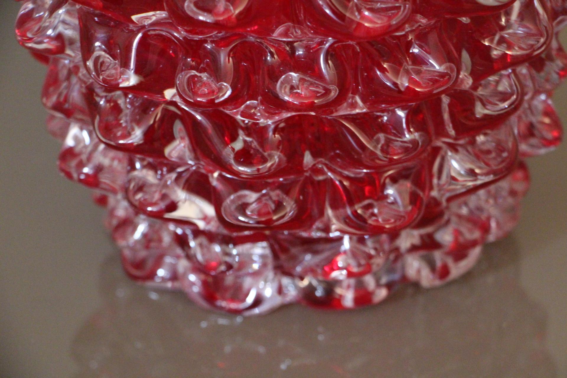 20th Century Vase in Ruby Red Murano Glass with Rostrato Spikes Decor For Sale