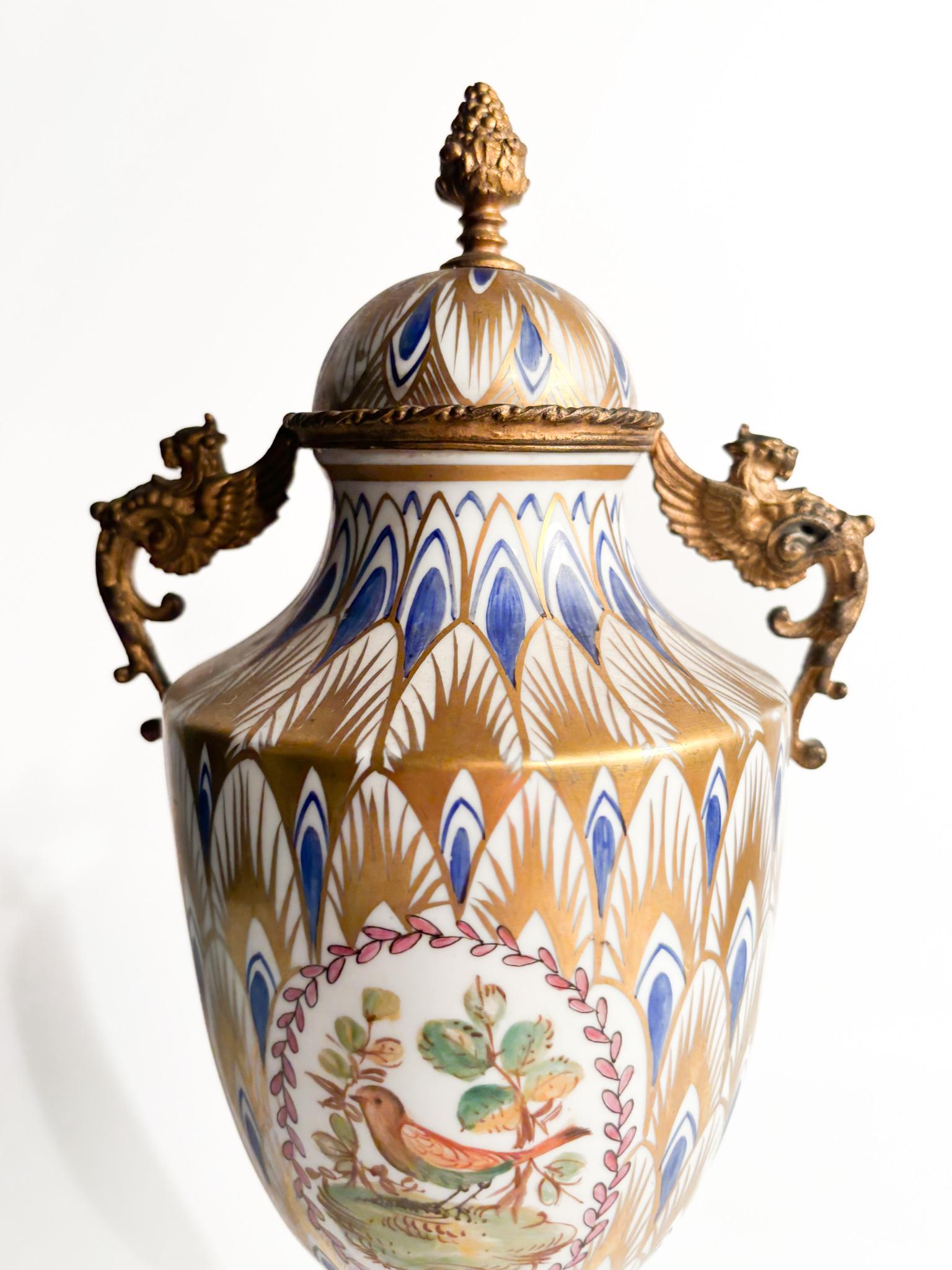Empire Vase in Sevres Hand-painted Porcelain and Bronze from 1800
