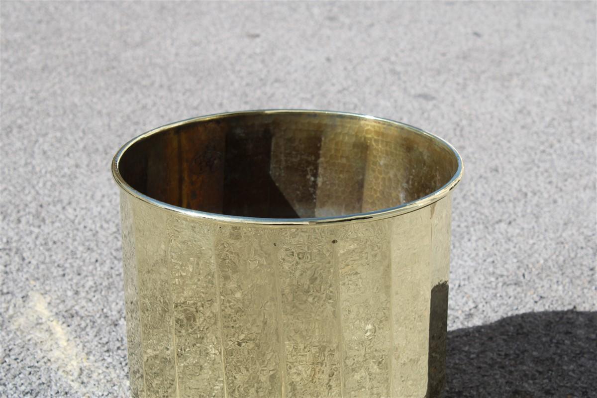 Vase in solid brass Italy 1970s hammered gold color.