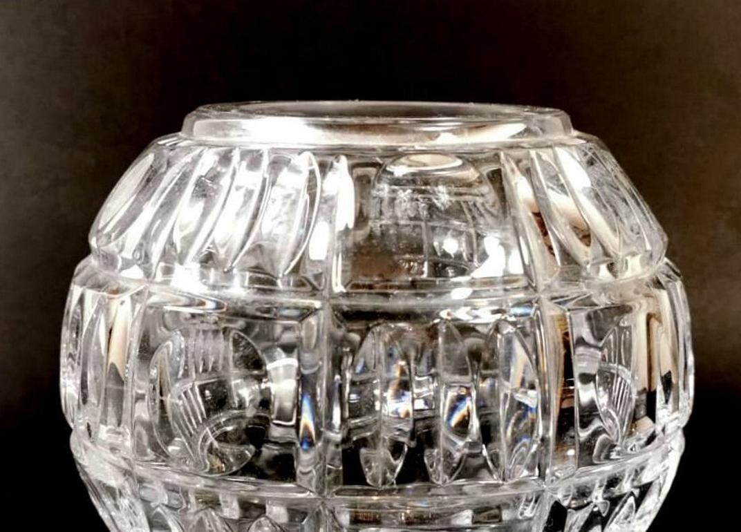 Hand-Crafted 20th Century Crystal Cut Vase In The Shape Of A Sphere France 1938-1940