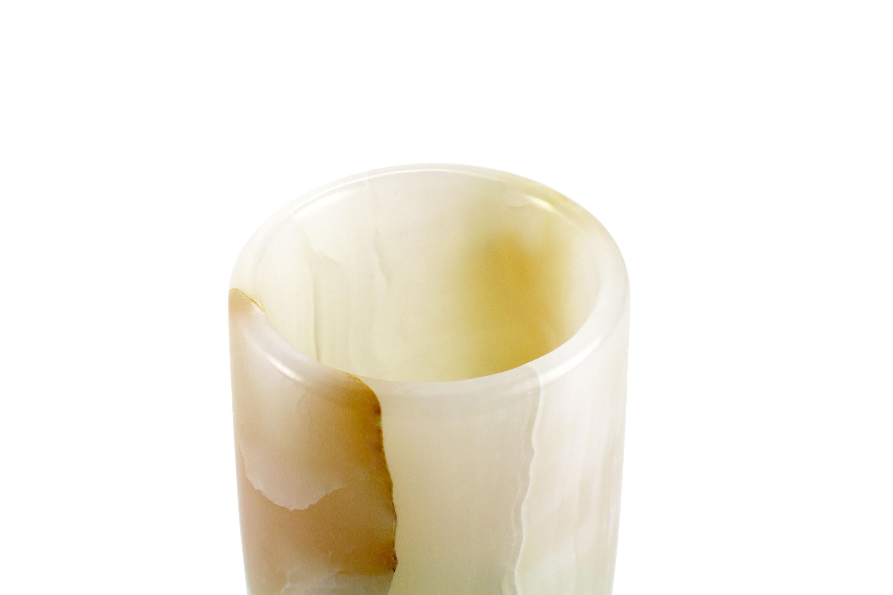 Vase-Gefäß Dekorative Skulptur Weißer Onyx-Marmor Handgeschnitzt Italien  (Italienisch) im Angebot