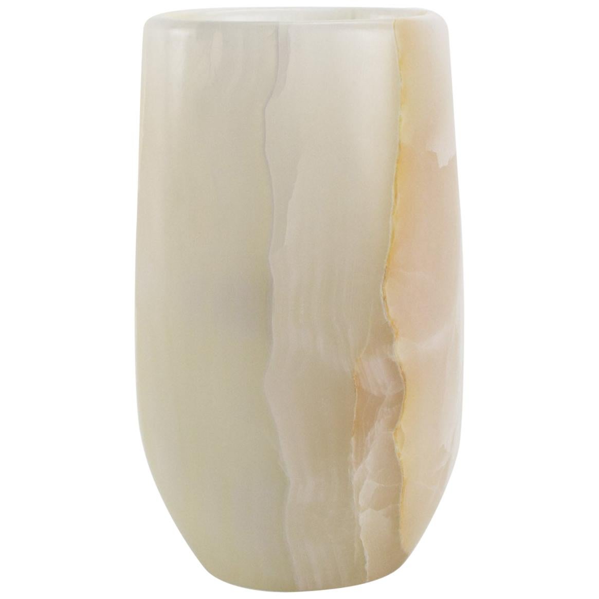 Vase Vessel Decorative Sculpture White Onyx Marble Hand-carved Italy  For Sale
