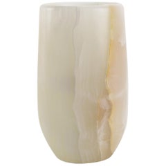 Vase Vessel Decorative Sculpture White Onyx Marble Hand-carved Italy 
