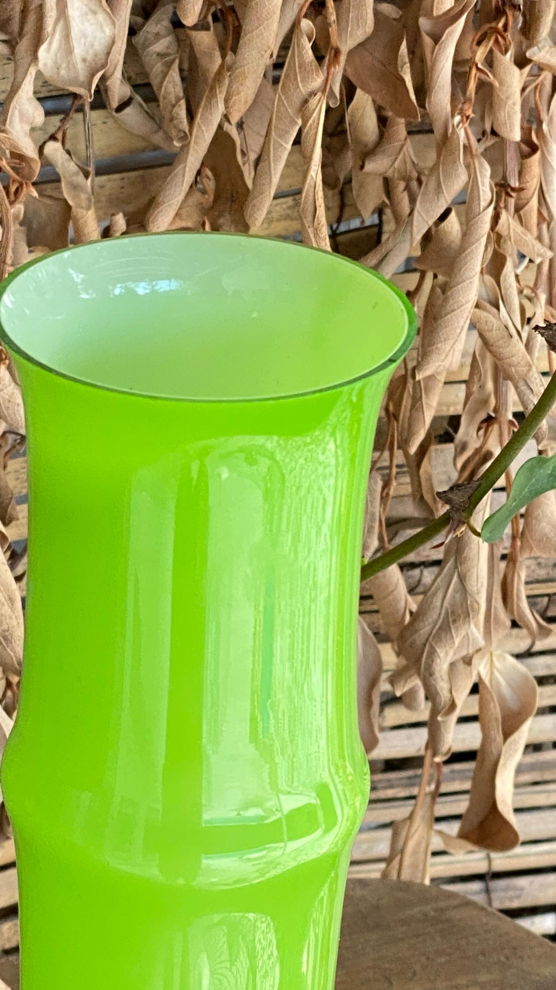 Fin du 20e siècle Vase en opaline blanche, couleur verte, Italie, 1970 en vente