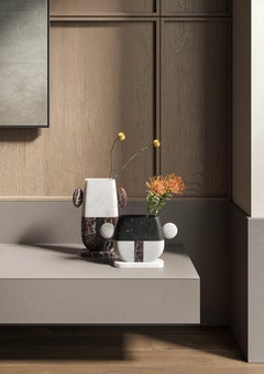 Vase in White, Red and Black Marbles by Matteo Cibic, Made in Italy in Stock