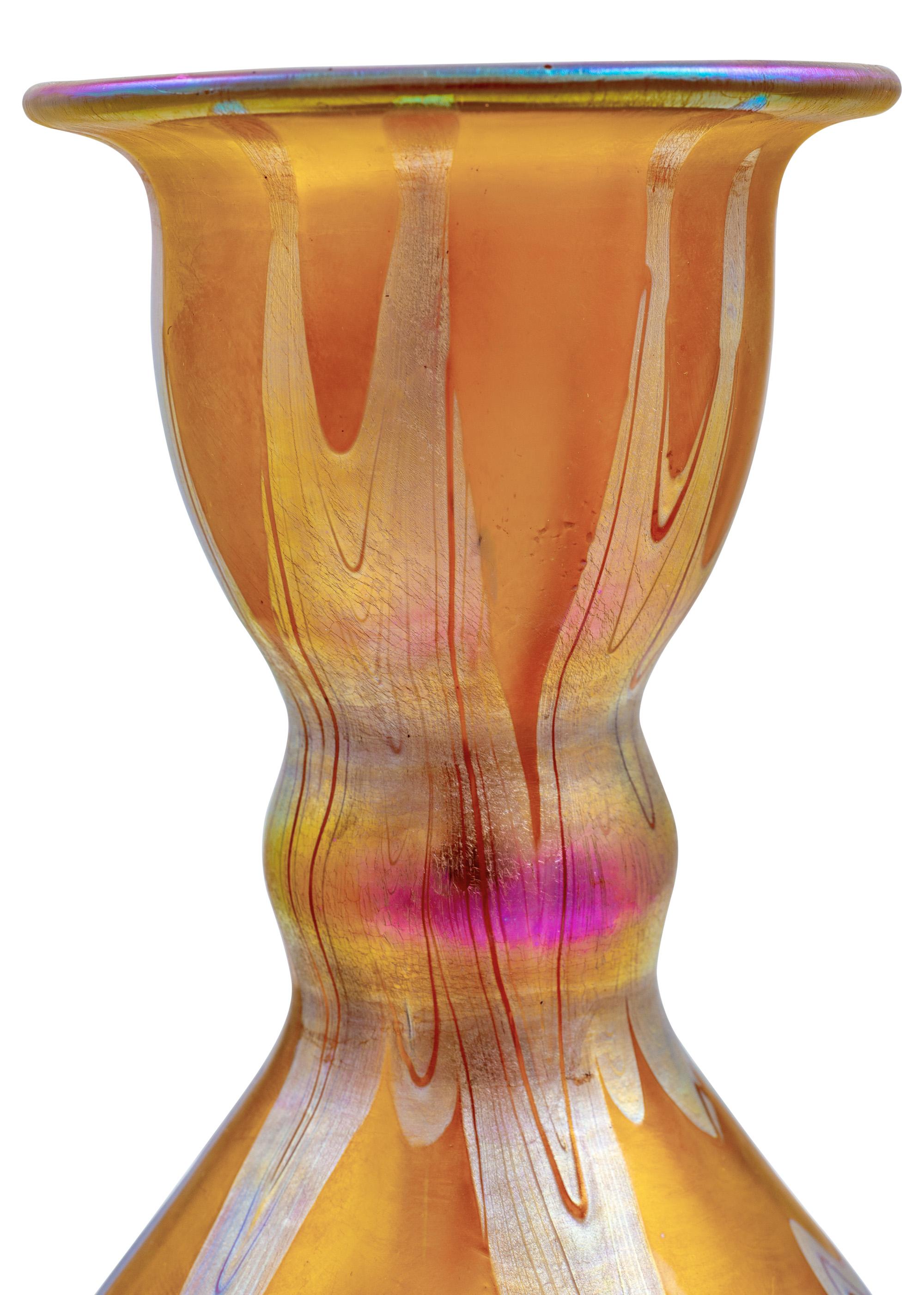Late 19th Century Vase Iridescent Glass Johann Loetz Witwe Austrian Jugendstil Orange Silver