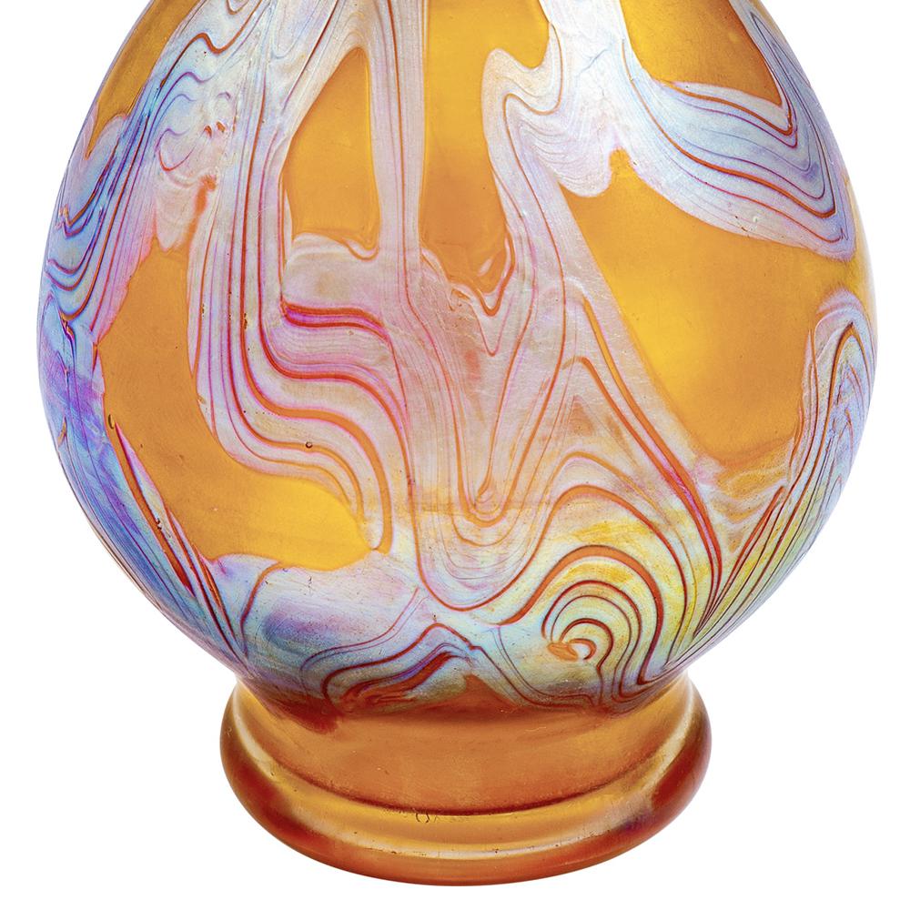 Vase aus schillerndem Glas Johann Loetz Witwe Österreichischer Jugendstil Orange Silber im Angebot 3