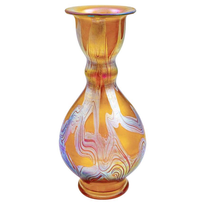 Vase Iridescent Glass Johann Loetz Witwe Austrian Jugendstil Orange Silver For Sale