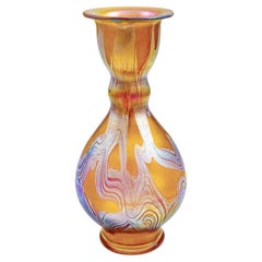 Antique Vase Iridescent Glass Johann Loetz Witwe Austrian Jugendstil Orange Silver