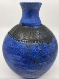 Vase Jacques Blin en céramique "Bleu de Blin" Francais French Riviera XXe siècle