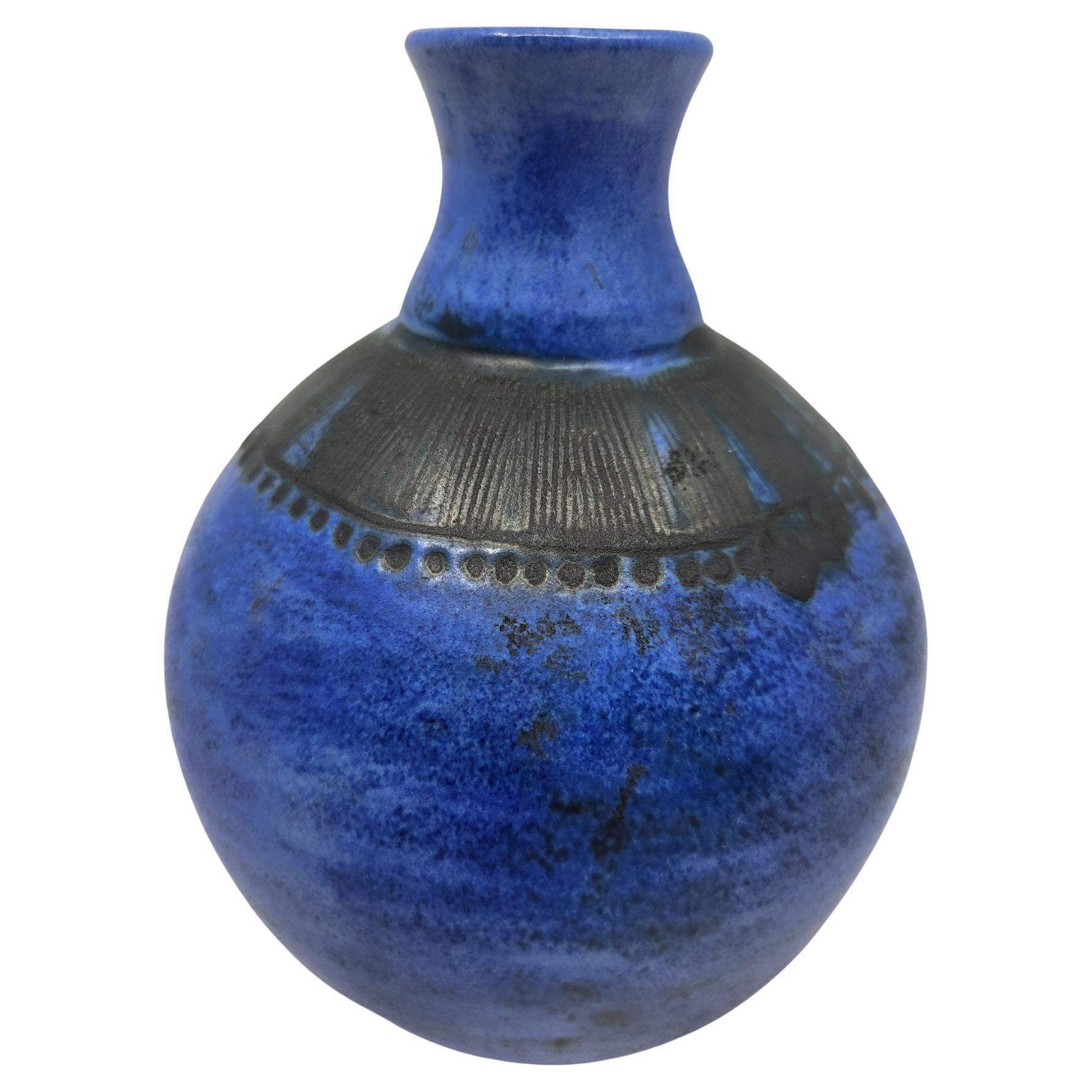 Vase Jacques Blin en céramique "Bleu de Blin" Francais French Riviera XXe siècle