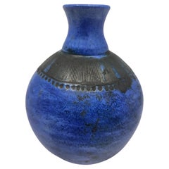 Vintage Vase Jacques Blin en céramique "Bleu de Blin" Francais French Riviera XXe siècle
