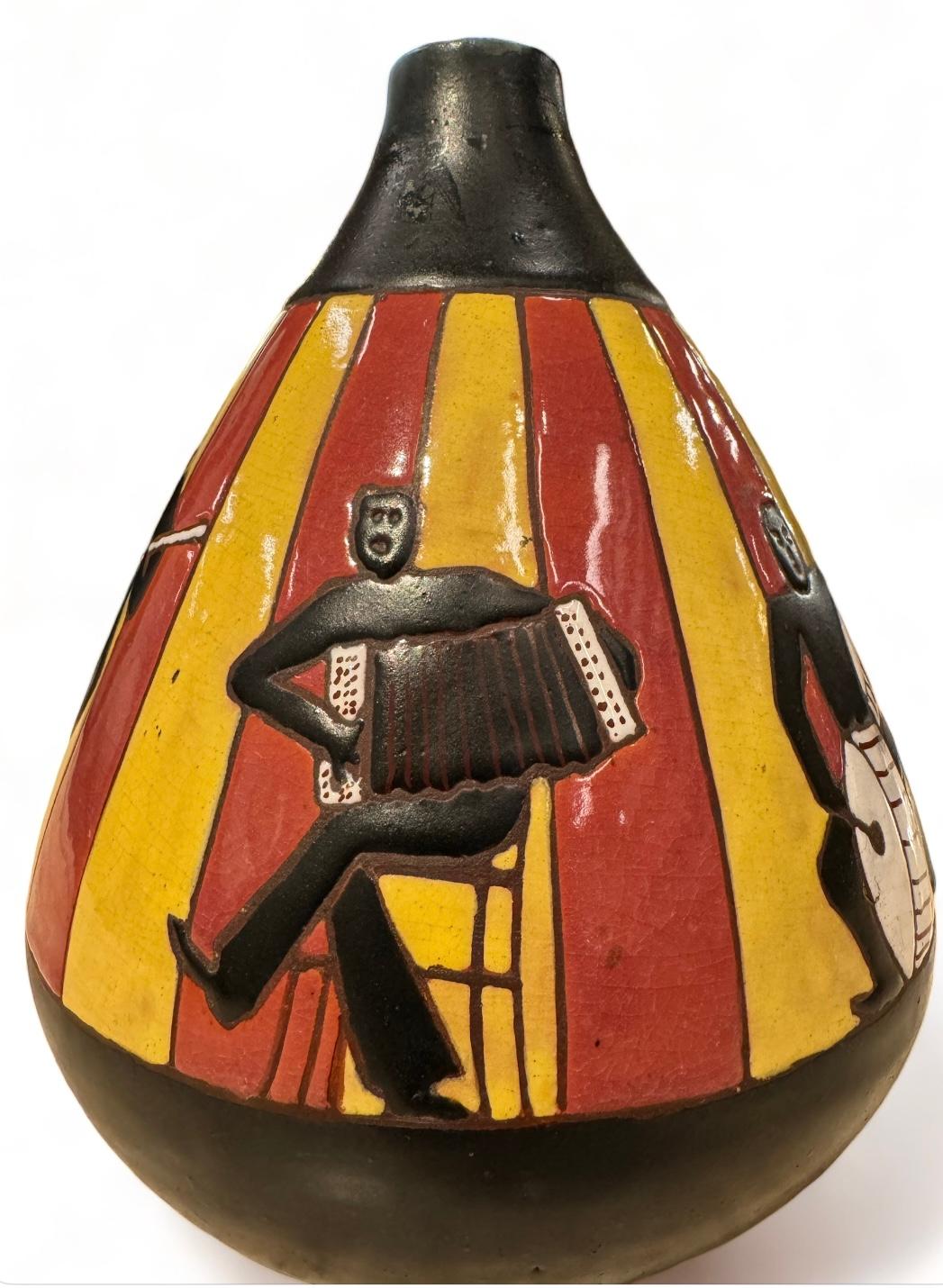 Glazed Vase Jazz Jamioulx manufacture c.1950 For Sale