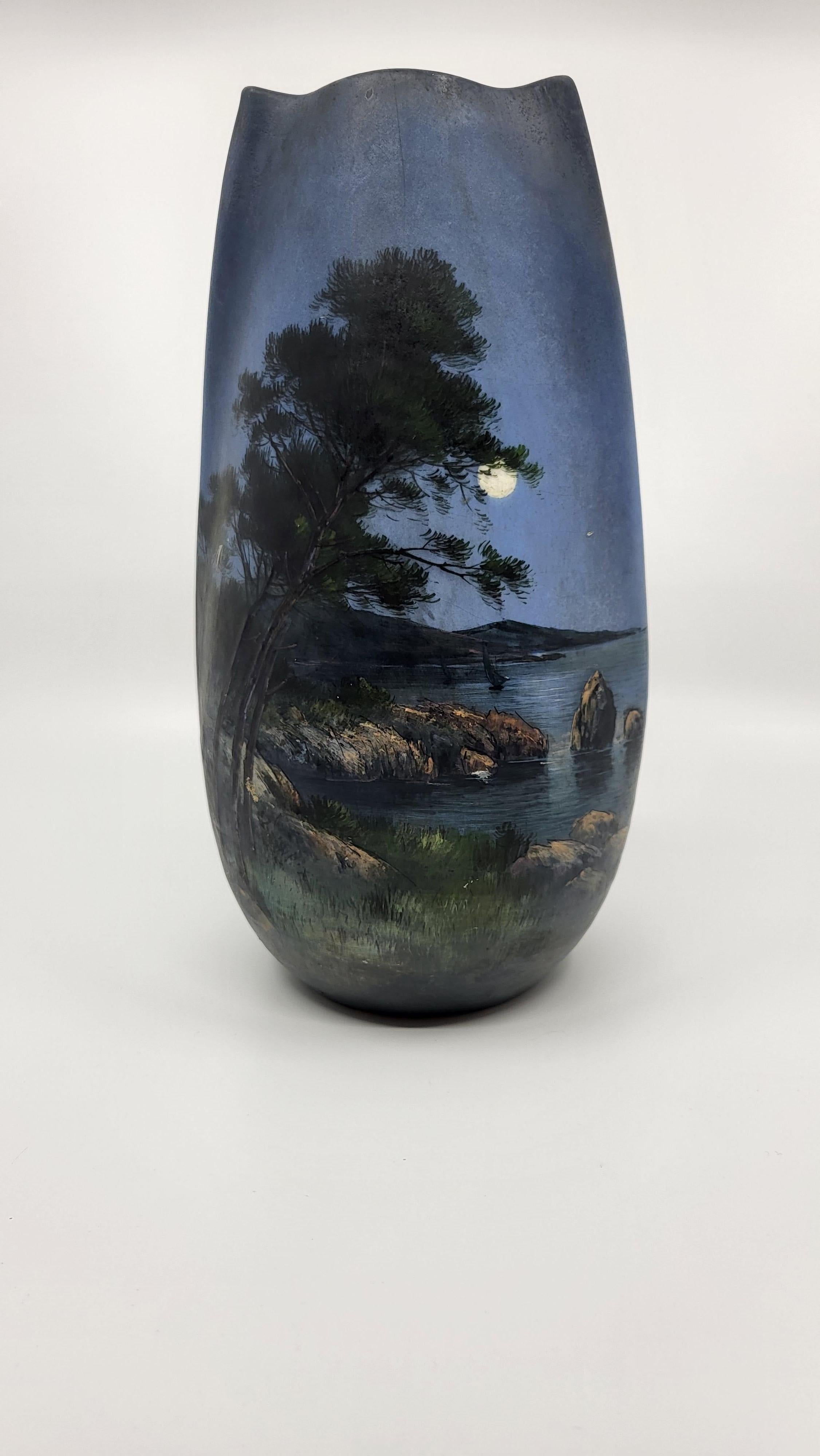 Vase Jérome Massier en céramique décor paysage marin Francais  Art Nouveau 1900 For Sale 1