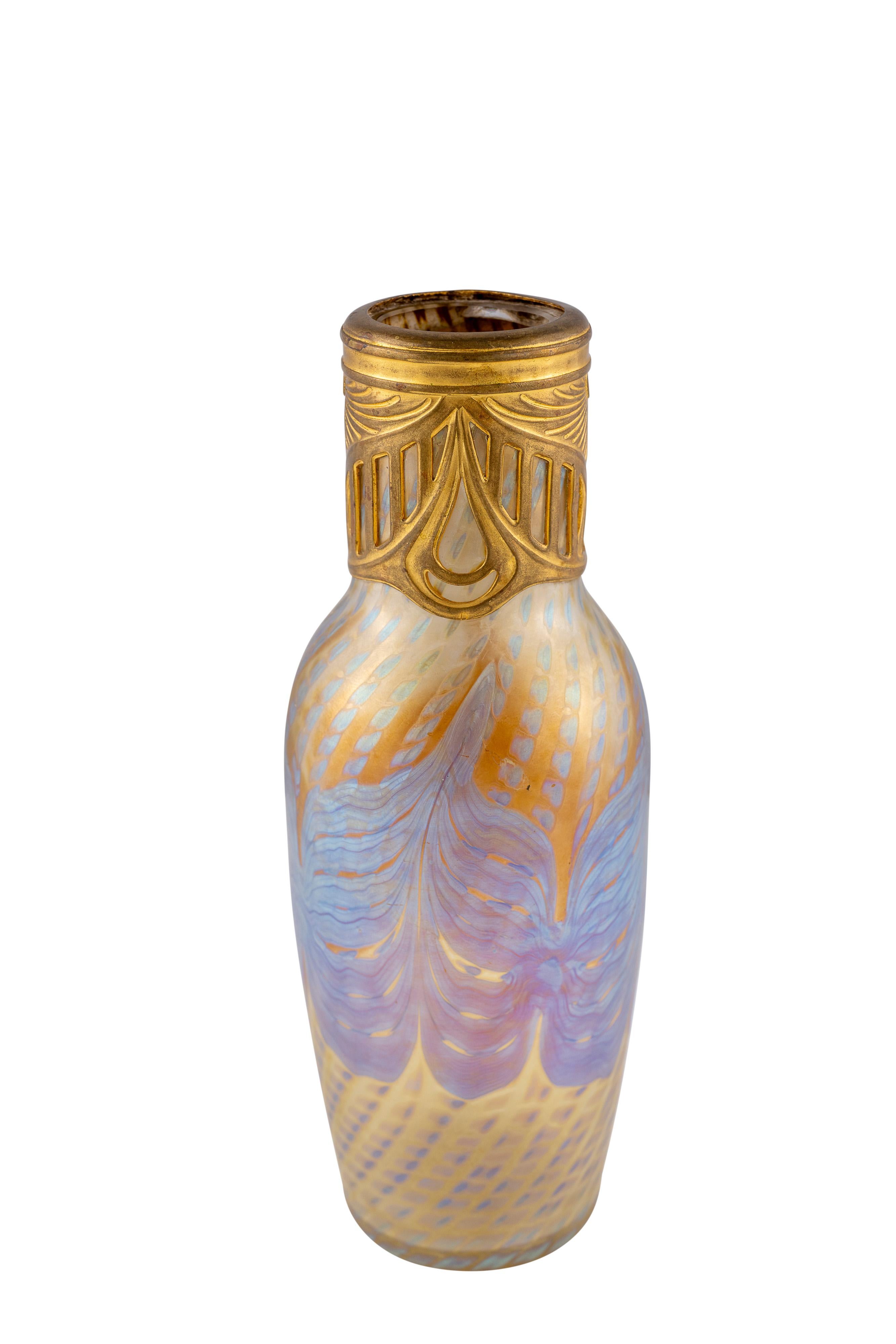 Austriaco Vaso Johann Loetz Witwe con decorazione in metallo Argentor 1902 ca. in vendita