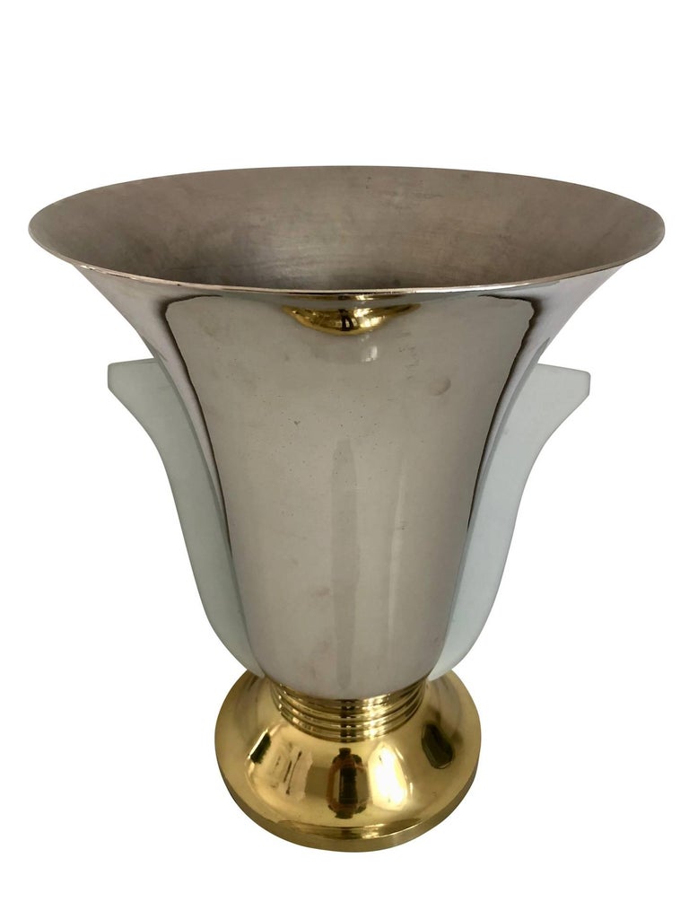 Polished Vase Lamp with Sanded Glass in Tulip Shape, Chromed, Art Deco, France 1930s For Sale