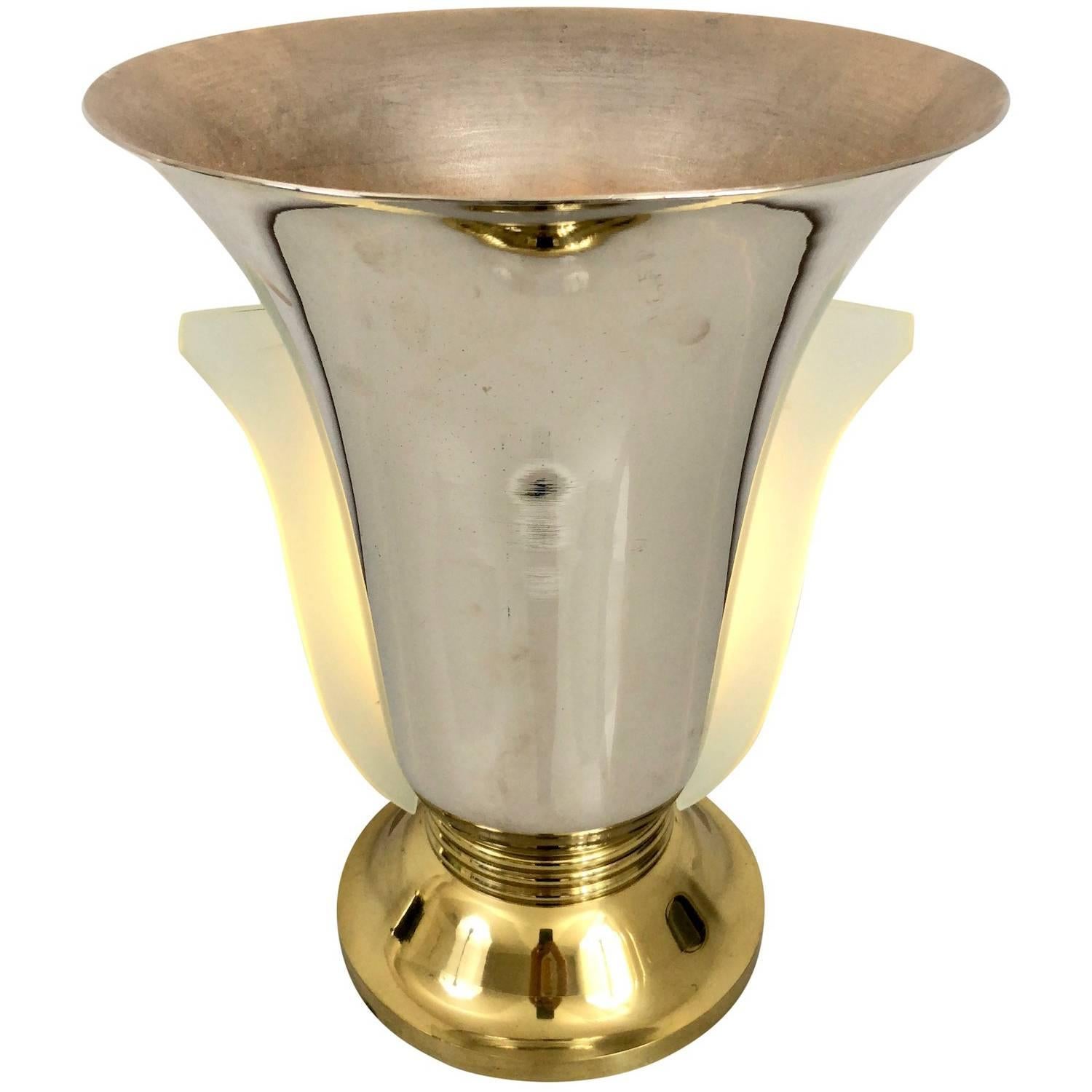Vase Lamp with Sanded Glass in Tulip Shape, Chromed, Art Deco, France 1930s