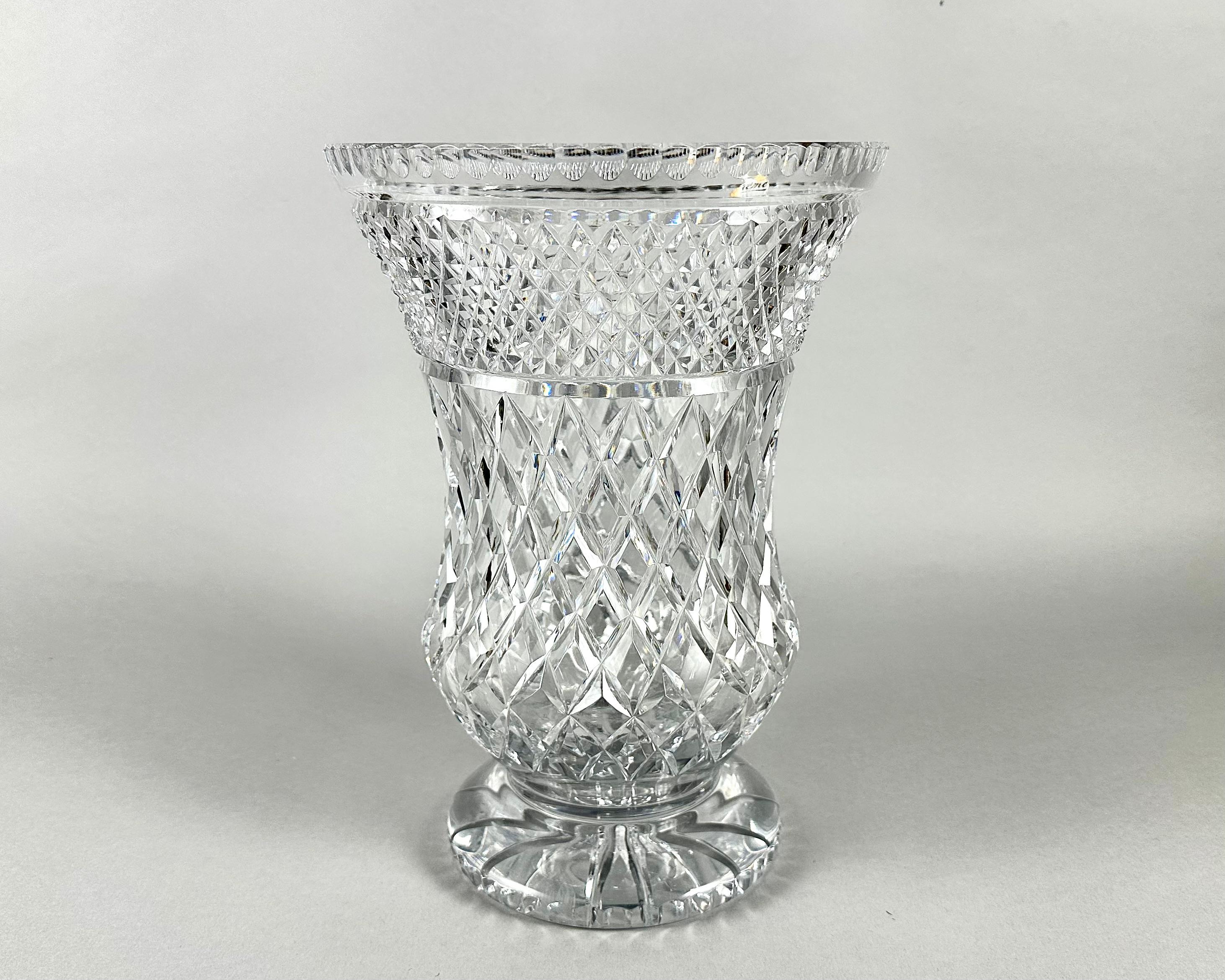 French Vase Large Crystal Decorative Vase Made Of Cut Crystal Vintage France 1950s For Sale