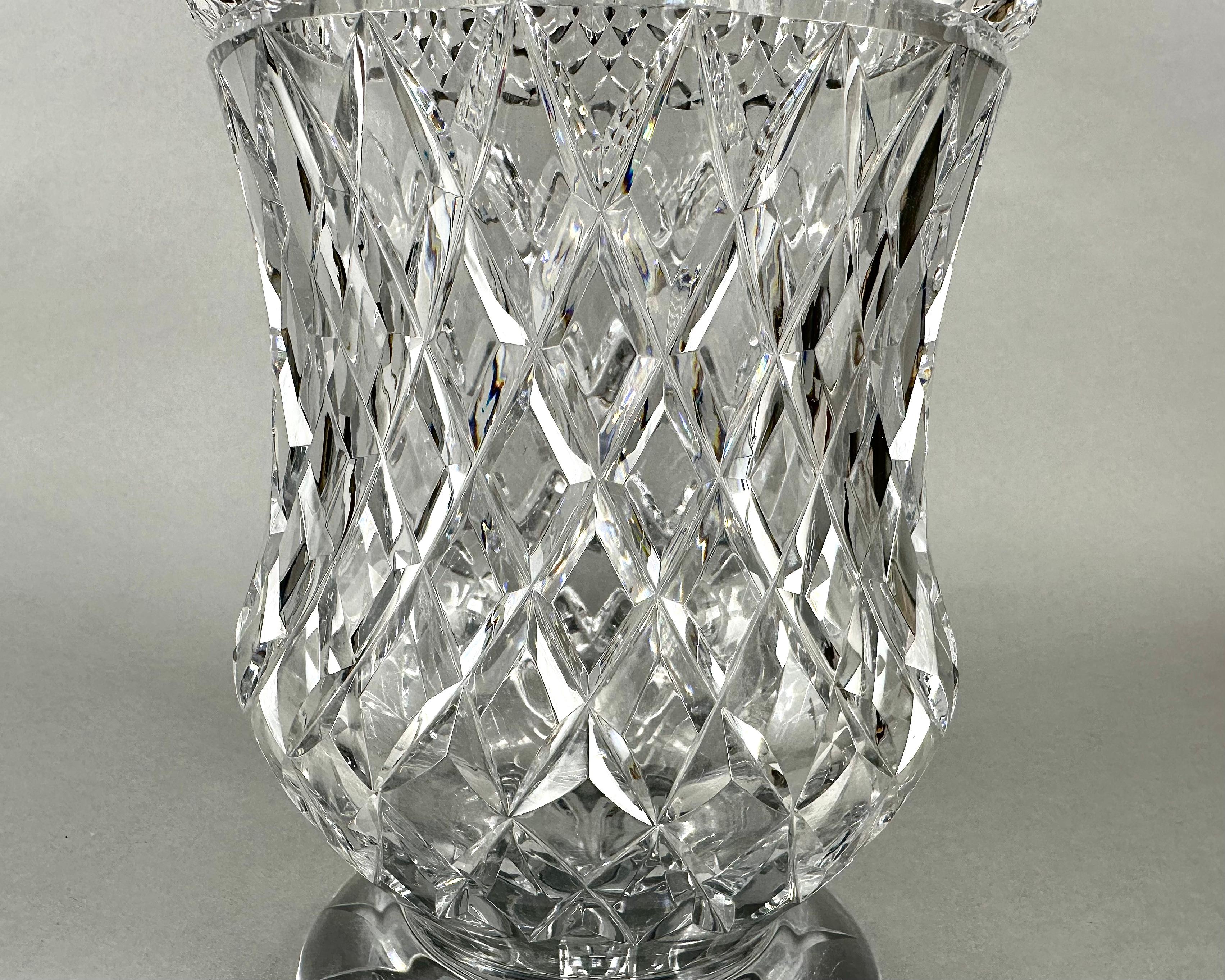 Mid-20th Century Vase Large Crystal Decorative Vase Made Of Cut Crystal Vintage France 1950s For Sale