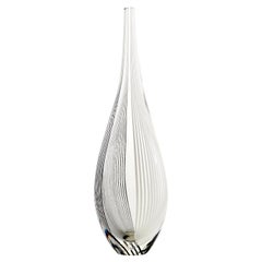 Vase Lino Tagliapietra for Effetre Italy, Black White Stripped Clear Glass, 1987