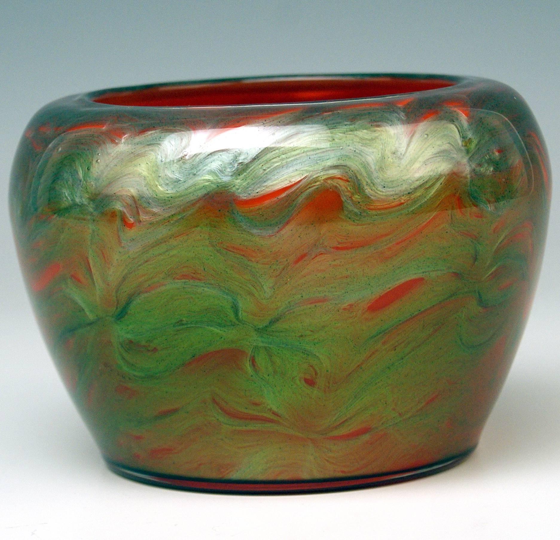 Vase Loetz Bohemia Art Nouveau Decor Titania Genre 4212 Orange Green Glass, 1906 For Sale 2