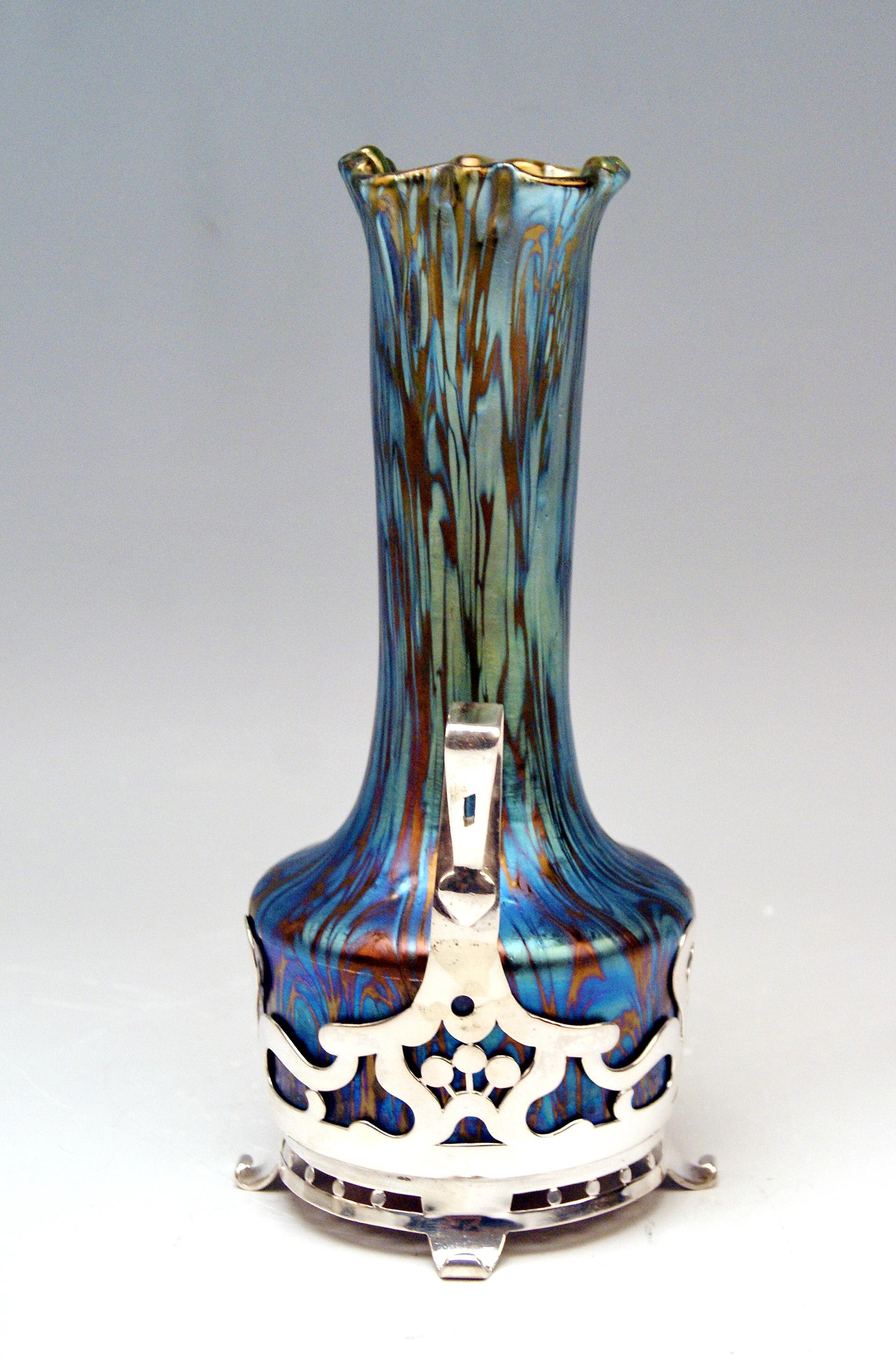 Art Nouveau Vase Loetz Widow 85-3693 for Bakalowits PG 7766 Blue Vienna Silver Mounting 1900