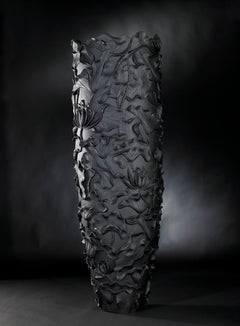 Vase Lotus Obice Big, in Resin, Matte Black Color, Italy