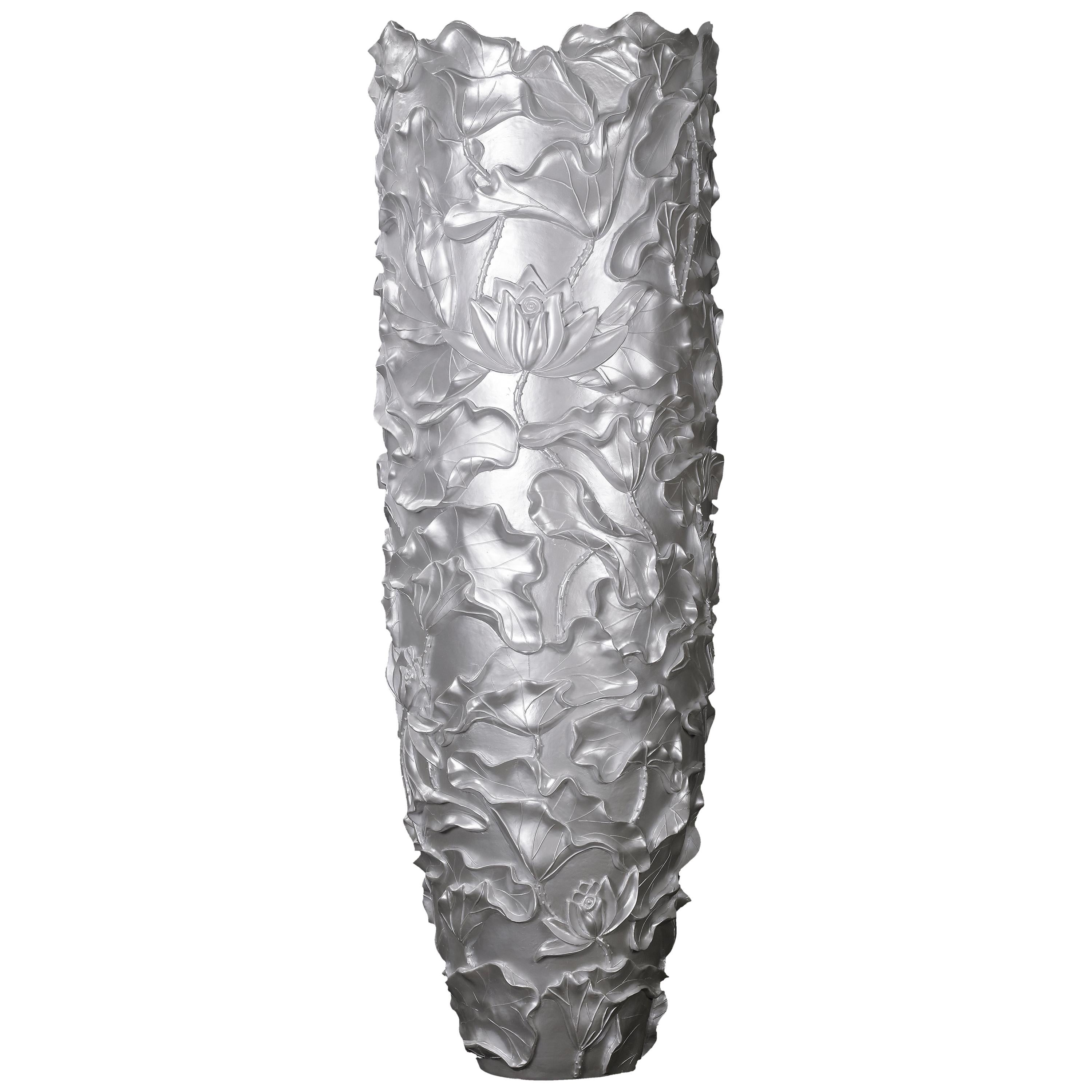 Vase Lotus Obice Big, in Resin, White Motherpearl Color, Italy For Sale