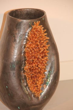 Vase Luster Glazes, with Gold Sequin Decorations Liquid Italian Design, 1970s