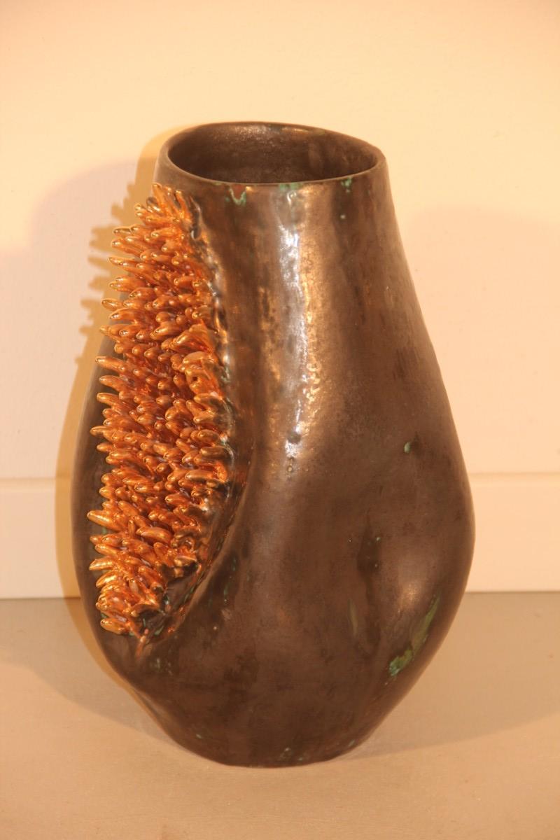 Vase mit Lüsterglasur, mit goldenen Paillettendekorationen, fließendes italienisches Design, 1970er Jahre im Angebot 1