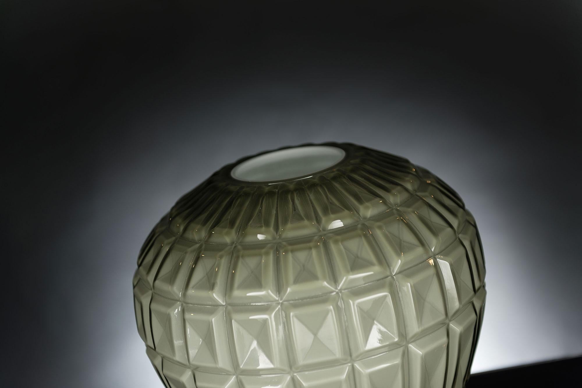 Italian Vase Marostica Multifaceted, Muranese Glass, Gray Color, Italy For Sale