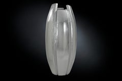 Vase Maxi Pumpkin, Upholstered, Silver Faux Leather, Italy