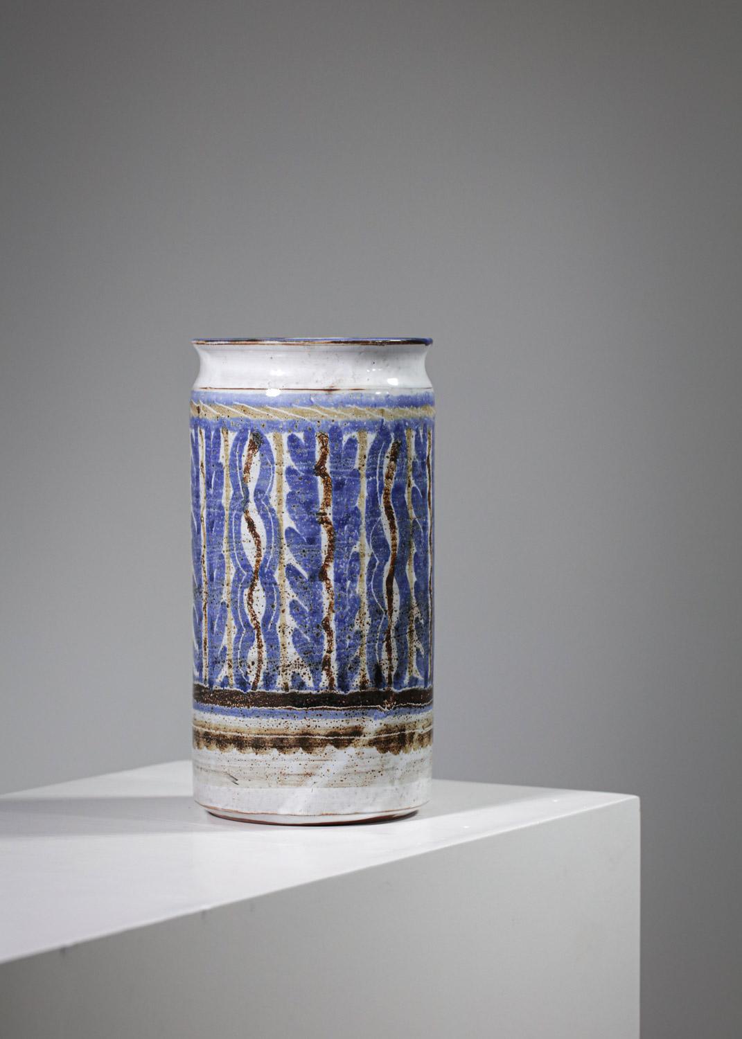 Mid-Century Modern Vase Michel Barbier Blue Ceramic Vallauris 50s, G509 For Sale