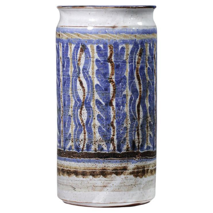 Vase Michel Barbier Blue Ceramic Vallauris 50s, G509 For Sale