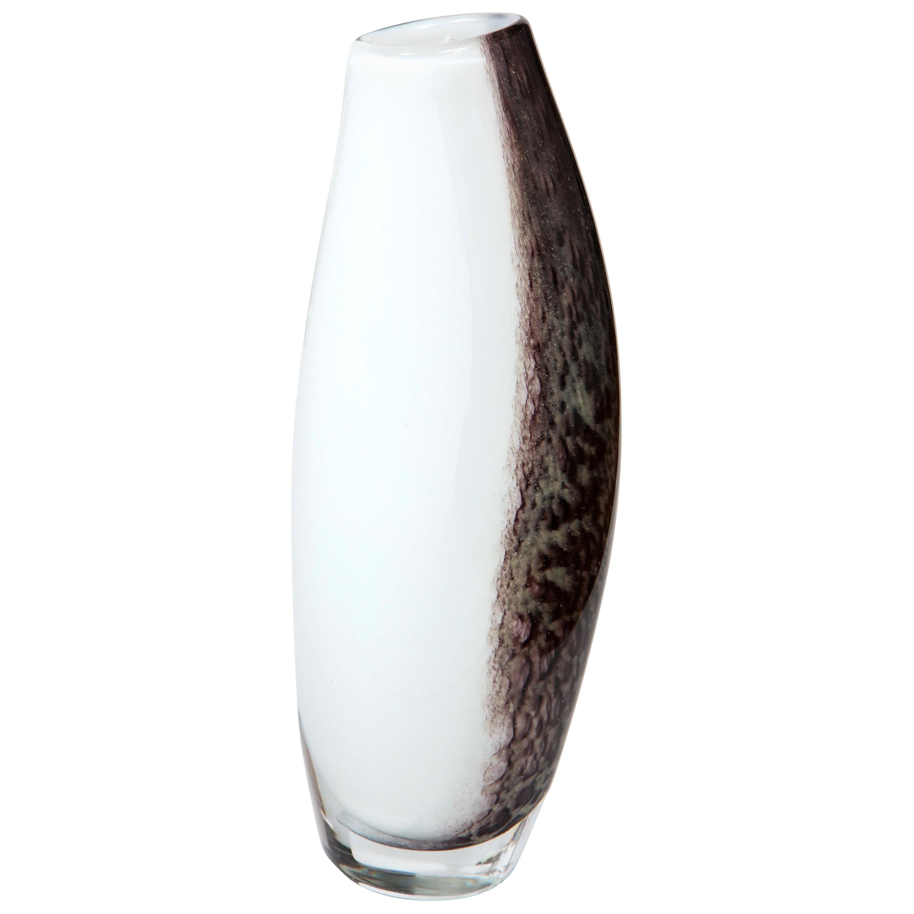 Vase, Midcentury Glass Vase, Scandinavian, White and Chocolate, circa 1950