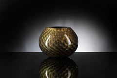 Vase Mocenigo Sphere, Muranese Glass, Gold 24-Karat and Black, Italy