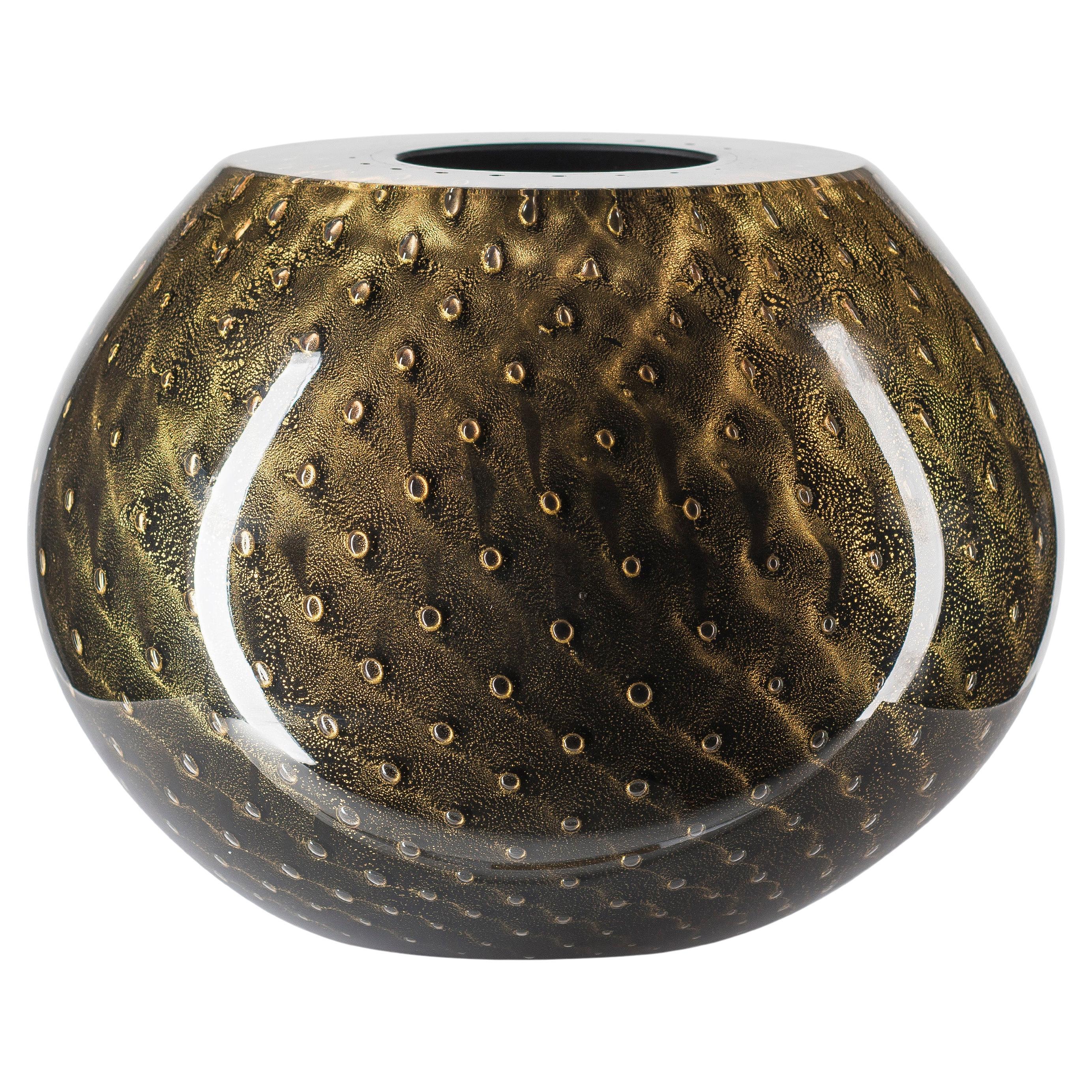 Vase Mocenigo Sphere, Muranese Glass, Gold 24-Karat and Black, Italy For Sale