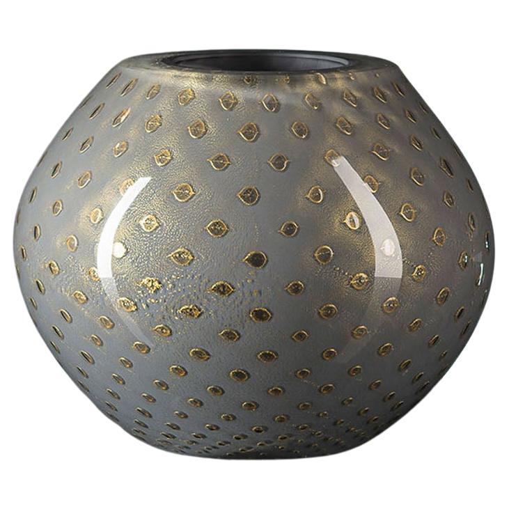 Vase Mocenigo Sphere, Muranese Glass, Gold 24-Karat and Light Gray, Italy For Sale