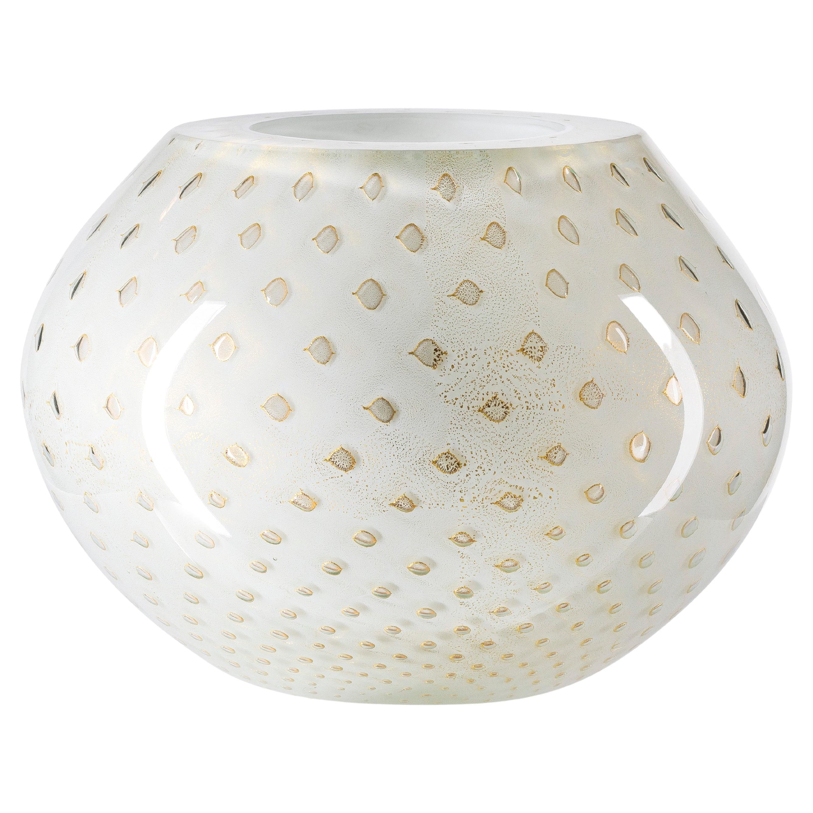 Vase Mocenigo Sphere, Muranese Glass, Gold 24-Karat and White, Italy For Sale