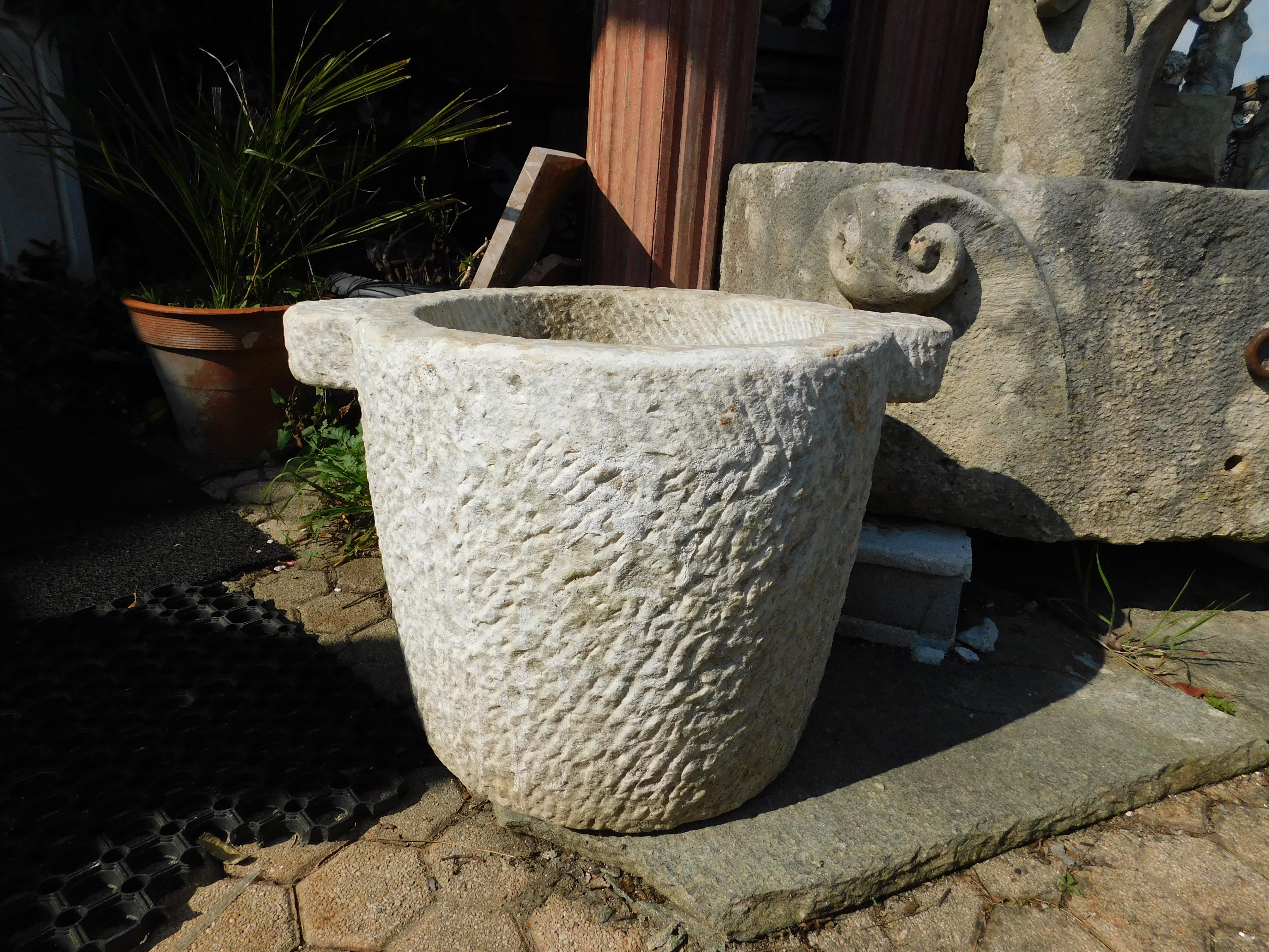 Italian Vase, mortar-type washbasin in carved stone, Italy For Sale