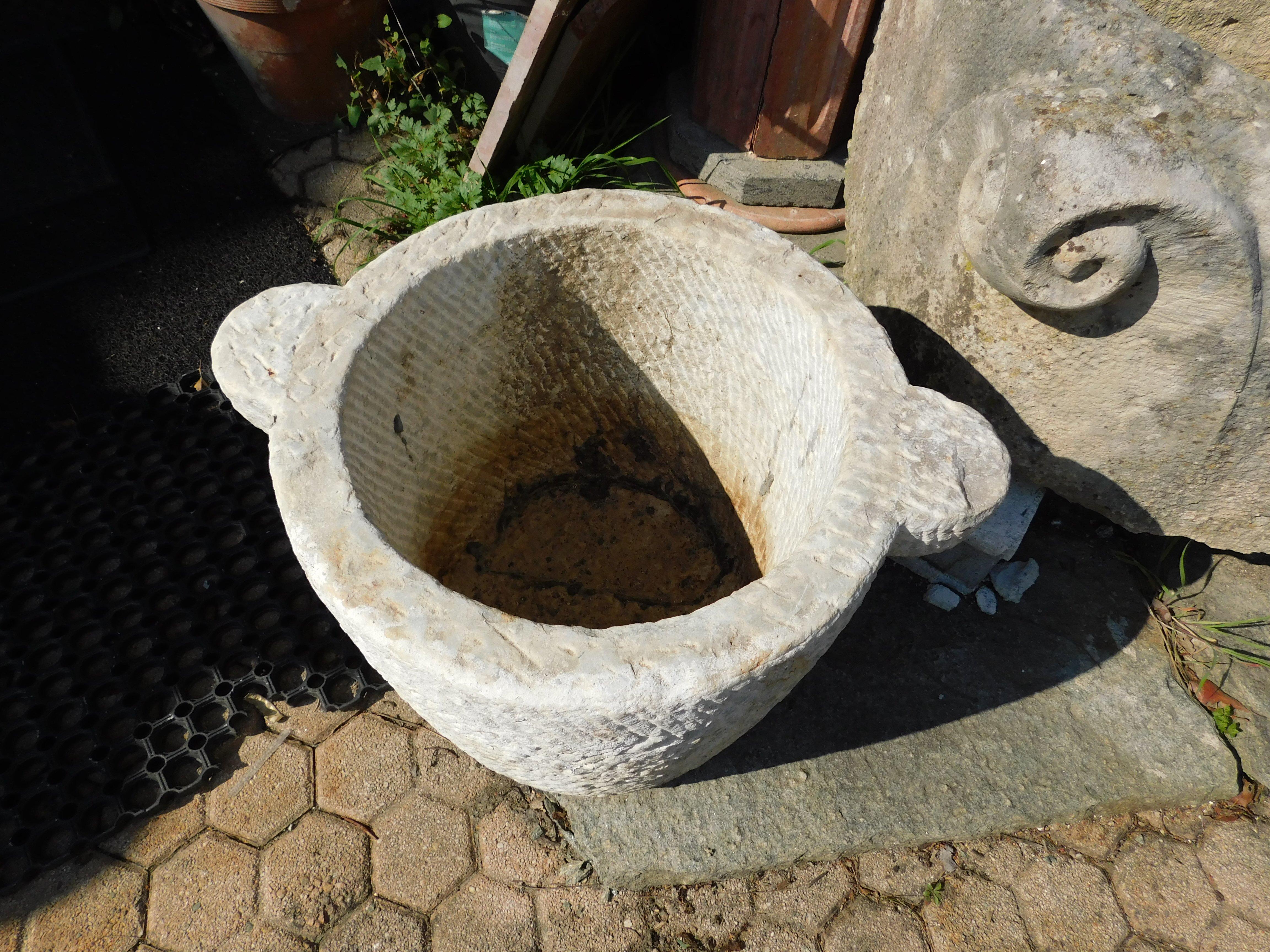 Hand-Carved Vase, mortar-type washbasin in carved stone, Italy For Sale