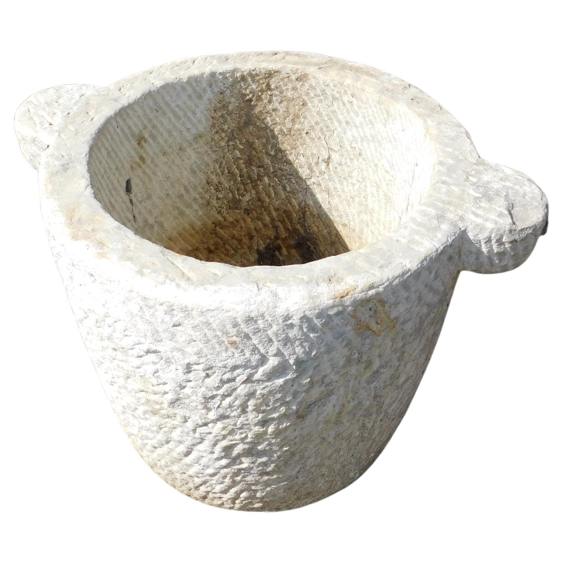 Vase, mortar-type washbasin in carved stone, Italy For Sale