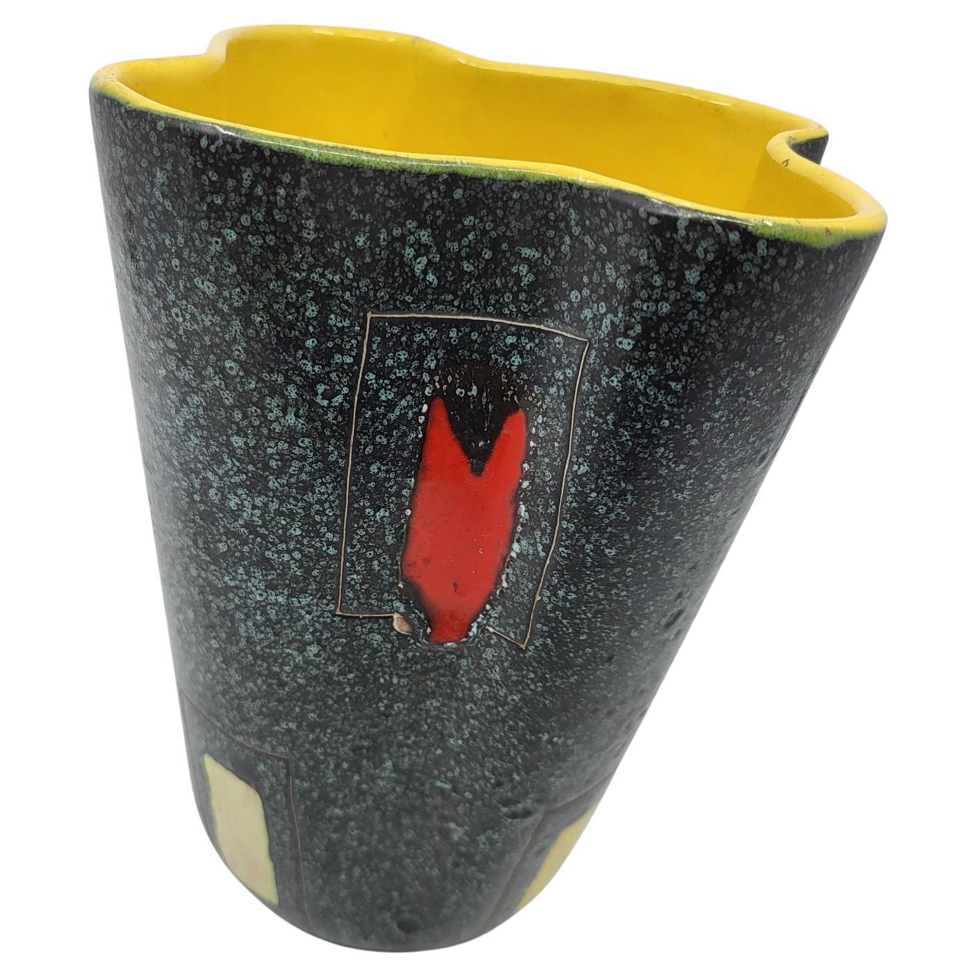 Vaso mouchoir Poët-laval in céramique granité multicolore Francia 1950 in vendita