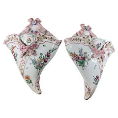 Vintage Pair of Luneville Faience Wall Décor Vases from 1900